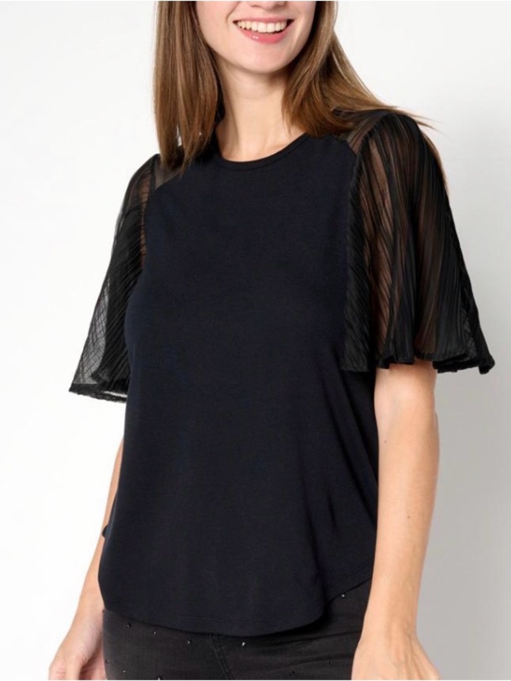 DG2 by Diane Gilman Flutter Sleeve Mixed Media Top Sz 2X